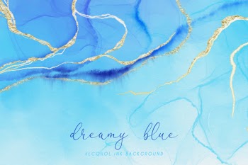 Dreamy blue and gold alcohol ink background Free Vector
