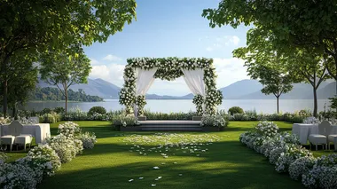 Dreamy Outdoor Christian Wedding Reception by a Serene Kerala Lake Dreamy Outdoor Christian Wedding Reception by a Serene Kerala Lake