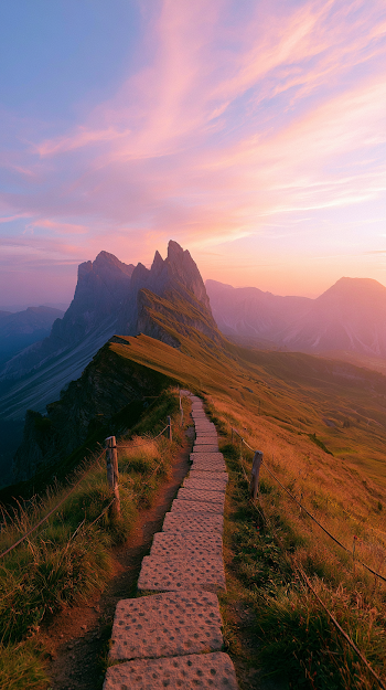 Dreamy Seceda Ridge at Sunset, Italian Dolomites