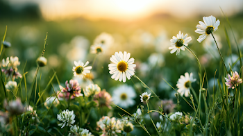 Dreamy Summer Meadow with Chamomile Flowers