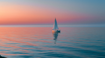 Dreamy Sunset Over the Ocean with Sailboat