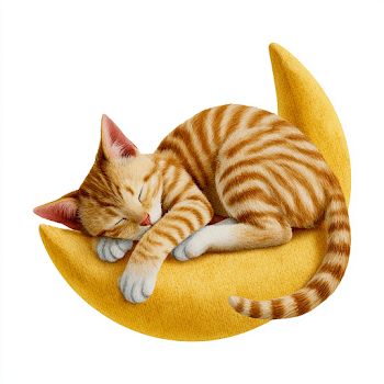 Dreamy Tabby Cat on Crescent Moon