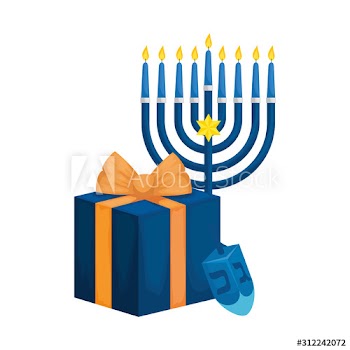 dreidel game with gift box and chandelier design