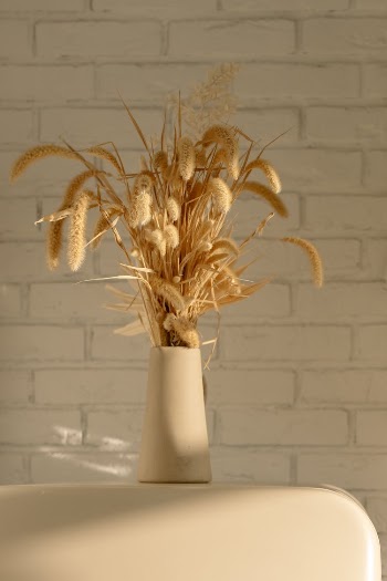 Dried Flowers in White Ceramic Vase