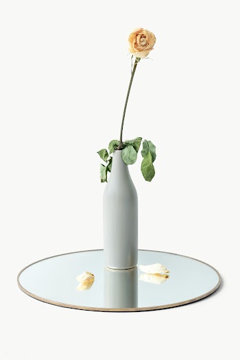 Dried white rose in a vase on a shiny round tray design element | Free  transparent png - 2336647