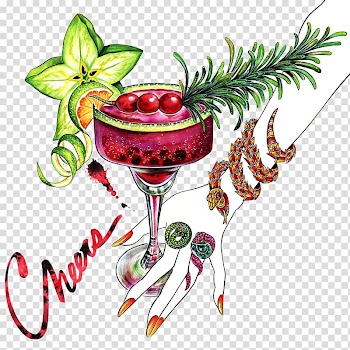 Drink Thai tea Food Wine glass Illustration, Hand-painted watercolor Hand with cocktail transparent background PNG clipart