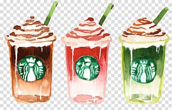 Drink Up, three Starbucks cups transparent background PNG clipart