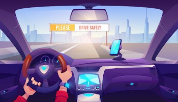 Driver hands on car steering wheel illustration Free Vector