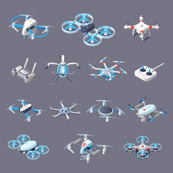 Drones isometric icons Free Vector