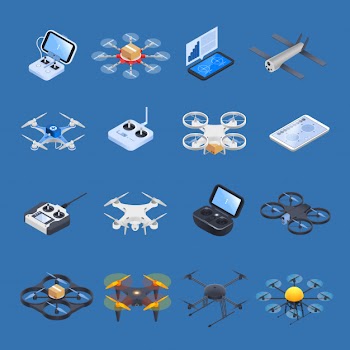 Drones isometric icons Free Vector