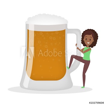 Drunk woman with alcohol addiction with big cup of beer