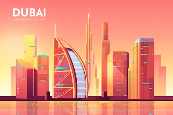 Dubai, uae cityscape architecture illustration. Free Vector