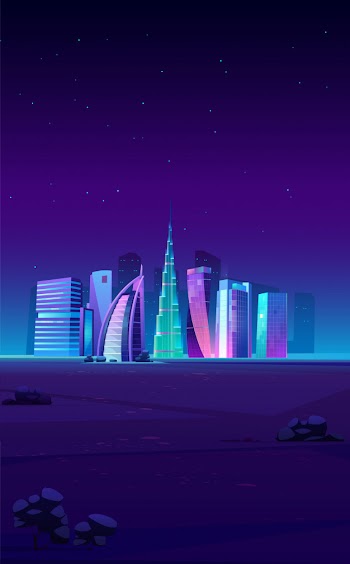 Dubai, uae skyline with world famous buildings Free Vector