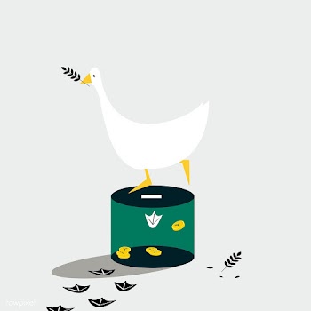 Duck standing on the donation box | Free stock vector - 462161