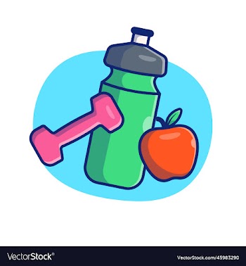 dumbbell apple and bottle cartoon