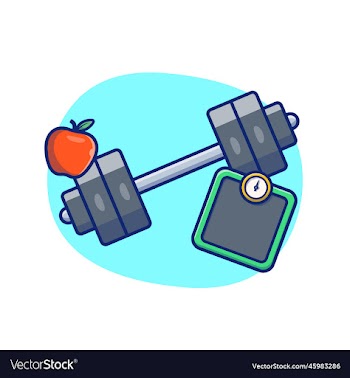 dumbbell apple and weight scales cartoon