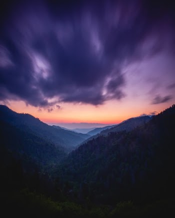 Dusk looking over the Great Smoky Mountains, Tennessee, USA. 
