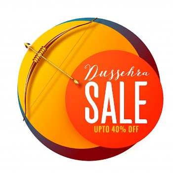 Dussehra festival sale banner with golden bow and arrow Free Vector