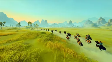 Dynamic Cavalry Charge Across Grasslands Dynamic Cavalry Charge Across Grasslands