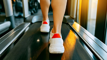 Dynamic Close-Up of Runner's Feet on Treadmill