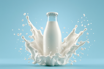 Dynamic Milk Splash Around Glass Bottle