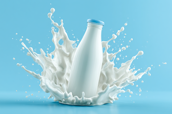 Dynamic Milk Splash Around Glass Bottle