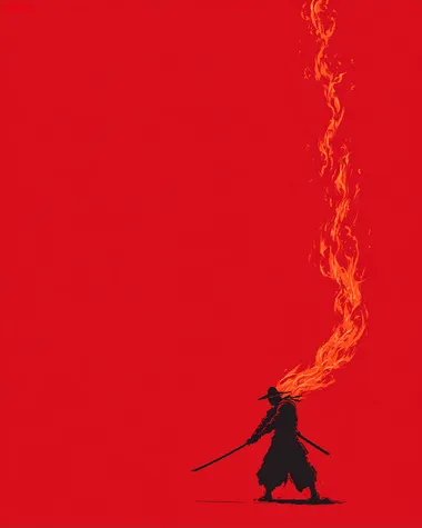 Dynamic Samurai Silhouette with Fiery Katana Dynamic Samurai Silhouette with Fiery Katana
