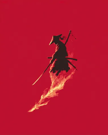 Dynamic Samurai with Katana on Fiery Trail Dynamic Samurai with Katana on Fiery Trail