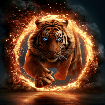 Dynamic Tiger Leaping Through Fiery Ring