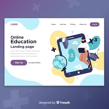 E-learning concept flat landing page Free Vector