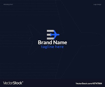 e letter logo design with airplane