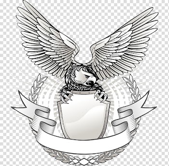 Eagle with ribbon logo, Eagle , flying eagle insignia transparent background PNG clipart