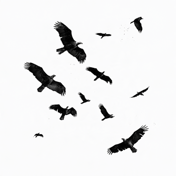 Eagles in Flight - Black Silhouettes on White Background