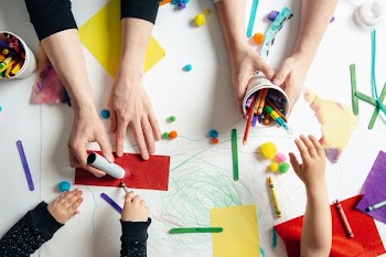 Early Childhood Educators And Kids Crafts Flatlay