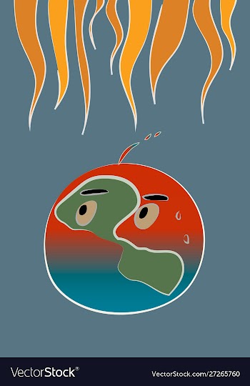 Earth and fire flames global warming concept vector image