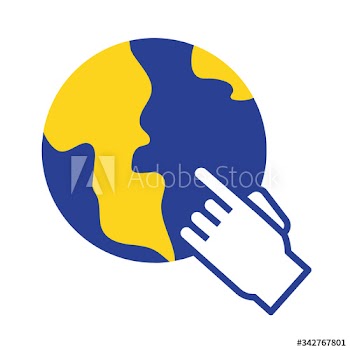 earth planet with hand cursor flat style