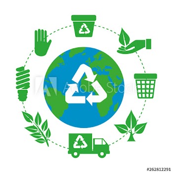 earth planet with recycle arrows and ecology icons