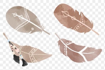 Earth tone Bohemian feather png sticker set