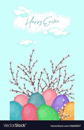 easter banner with willow branches and eggs