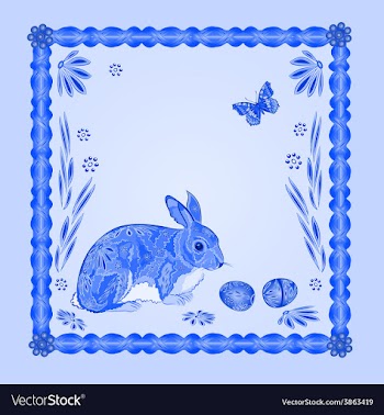 Easter blue bunny with butterfly frame vector image