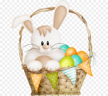 Easter Bunny Cartoon Basket - Cartoon little rabbit in the basket and eggs 