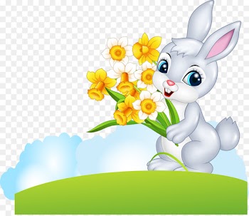 Easter Bunny Cartoon Illustration - Vector bunny holding flower 