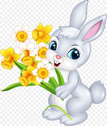 Easter Bunny Cartoon Rabbit Illustration - A little rabbit with a flower 