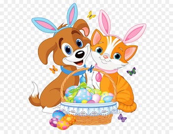 Easter Bunny Cat Dog Pet - Cute Puppy and Kitten with Easter Bunny Ears and Basket 