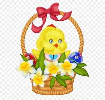 Easter Bunny Chicken Easter basket Clip art - Easter Basket with Eggs Chicken and Daffodils PNG Picture 