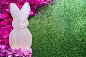 Easter Bunny Decoration on Green Grass Background