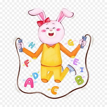 Easter Bunny Jump Ropes Rabbit Jumping Illustration - Rabbit rope skipping 