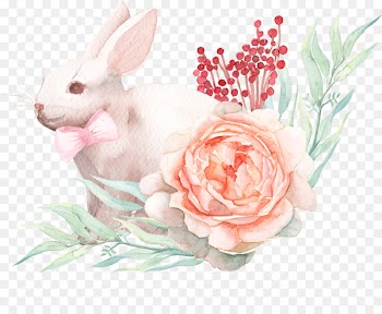 Easter Bunny Paper Watercolor painting Rabbit - Rabbit with bow 