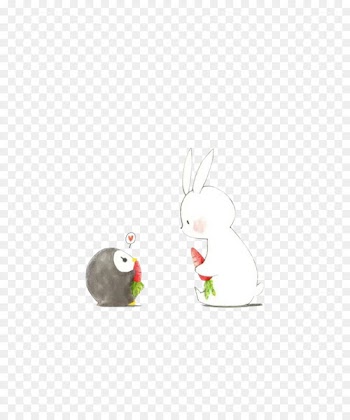 Easter Bunny Rabbit Cartoon Illustration - Little penguins and little bunny 