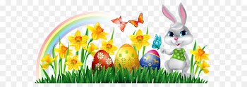 Easter Bunny Stock photography Clip art - Easter Bunny with Daffodils Eggs and Grass Decor PNG Clipart Picture 